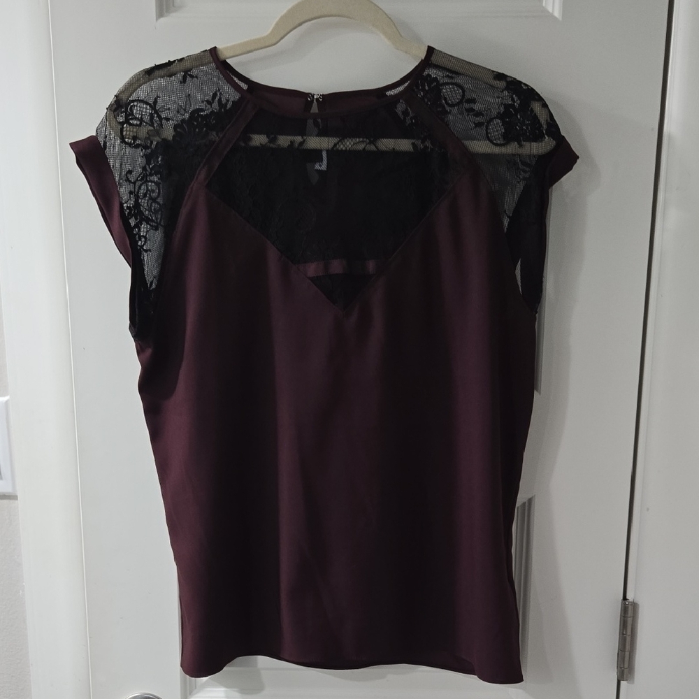 Express Women's Blouse with Lace Detail in Rich Burgundy